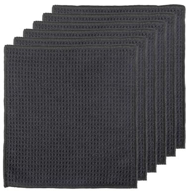 6Pcs Reinigungstücher Mikrofaser, 30x30cm Mikrofasertücher Schwarz Mikrofasertücher Barista Tuch Mikrofasertuch mit Waffelstruktur Lappen Putztücher Fenster Tücher Spüllappen Küchenlappen Putzlappen