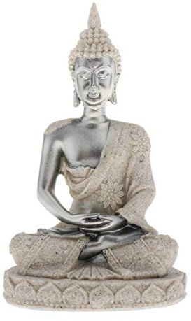 Pleayietoopiatiey Kleine thailändische Buddha-Statue, Sandstein, buddhistische Heimdekoration, Silber