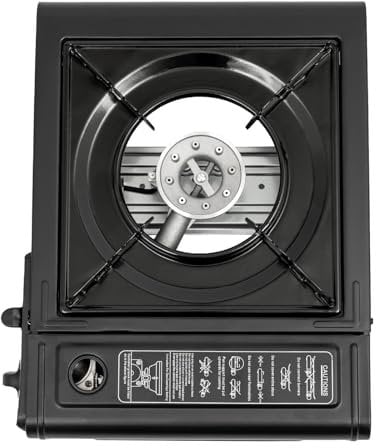 Gaskocher für den Außenbereich, mit Aufbewahrungsbox, 2500 W, tragbar, für das kleine Mittagessen, Grill, geräucherter Fisch, für Familienessen, Partys, Partys im Freien (schwarz)