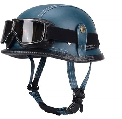 Labzaa Retro Deutsche Lederhelm Halbschalenhelm mit ECE, Jethelm Retro,Vintage Motorradhelm mit Brille für Cruiser Chopper Biker Moped G M
