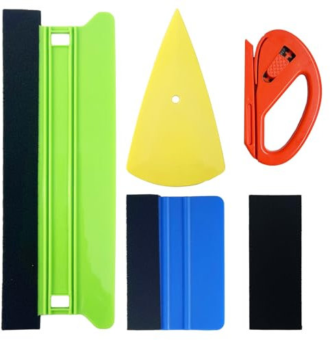 Xerteam 5 Pcs Vinyl Wrap Tools, Wallpaper Smoother with 2 Felt Squeegees and Contour Vinyl Squeegee, Vinyl Wrap Kit Wallpaper Tools for Glass Film, Decal, Window Tinting, Carbon Fibre Vinyl Wrap