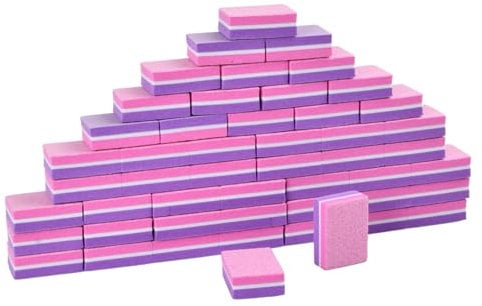 50 Pcs Mini Nail Buffer, Premium Quality 100/180 Grit Nail Buffer Blocks for Natural, Gel & Acrylic Nails, Double Sided Buffing Blocks for Expert Home & Salon Use (Pink Purple)
