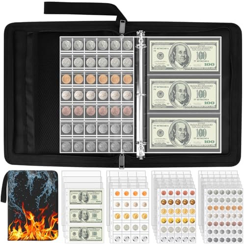 POKIENE Coin Collection Album, Coin Collection Book Holder For Collectors, 512 Pockets Coin Collecting Storage & 12 Sleeves Money Storage Album For Coin Collection Supplies, Bill, Stamp