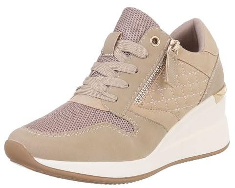 Ital Design Damen Low-Top Sneaker mit Schnürung und Keilabsatz, runde Spitze, Beige, Gr. 39