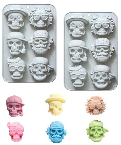 Fyfjur Crâne Moule Chocolat Silicone, 2 Pièces Moule à Chocolat Halloween, Moule en Silicone Chocolat, Moules Silicone pour Bonbons, Chocolat, Gelée (Bleu, 20,9 * 14,4 * 3,3cm)