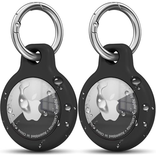 YLK 2 Stück Hülle für Apple AirTag Anhänger mit Schlüsselanhänger, Hartes TPU Airtags Ganzkörper wasserdichte Schutzhülle, AirTag Case Cover Kratzfest Stoßfest Verlustsicher, Schwarz/Schwarz
