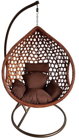 ESTEXO Polyrattan Hängesessel Outdoor Hängestuhl mit Gestell Rattan Gartenstuhl mit Sitzkissen Braun