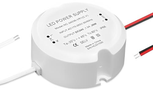LED Trafo 24V 36W 1.5A, LED Netzteil Trafo 230V auf 24V für Lampen G4 MR16, AC zu DC Schalt Niedervolttrafo, Mini Ring Netzteil Flackerfrei, Kein Rauschen, IP66 Wasserdicht
