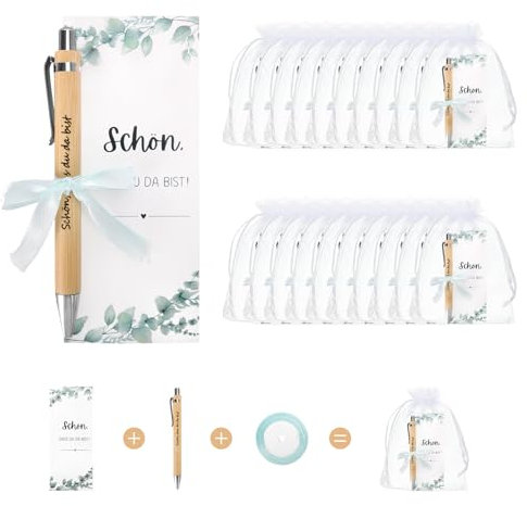 Gastgeschenke für Hochzeit, 20 Stück Stifte mit Karte und Organzabeutel, Hochzeit, Taufe, Geburtstag