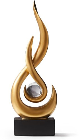 LNXMES Schwarze Flamme Skulpturen Dekor für Wohnzimmer, Moderne Minimalist Statue Home Dekoration für Esszimmer, Abstrakte Kunst Skulptur für Regal TV Stand Couchtisch Deko (Gold-35cm)