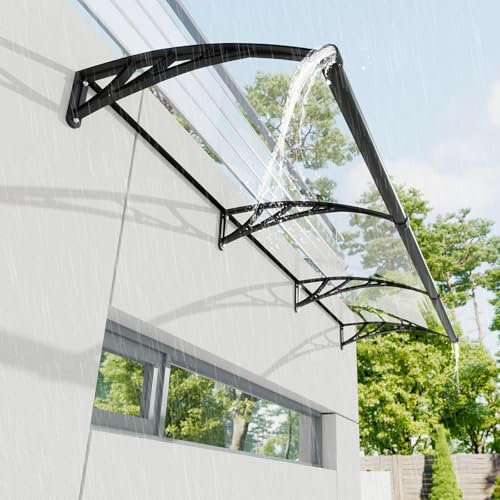 Marquesina para Puerta Exterior 200x80 cm – Tejadillo con Protección contra Lluvia, Nieve y Rayos UV,Toldo Cubierta de Policarbonato con Drenaje Frontal Integrado para Puertas, Ventanas y Jardín
