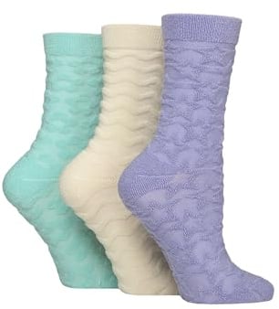 SockShop Women’s Bamboo Textured & Patterned Crew Socks 3 Pack – Breathable, Soft, Moisture-Wicking, Casual Everyday Style, Size UK 4–8