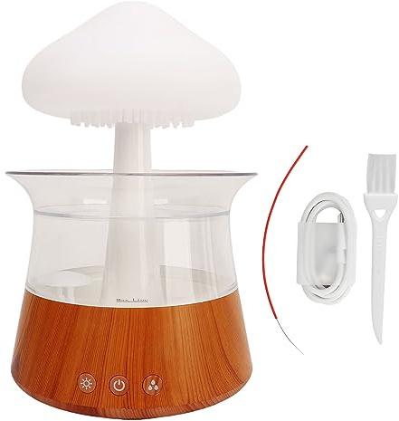 Haofy Rain Humidifier Night Light Mushroom Diffuser 7 Types Light -colored Rain Humidifier to Relax Tones USB, 5V 2A (Wood Grain)