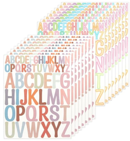 16 Blatt Buchstaben Aufkleber, 832 Stück Klebebuchstaben Selbstklebendes | Bunt Vinyl Buchstaben Sticker Klebebuchstaben Aufkleber für Postfach Schilder Adressnummer DIY Scrapbooking