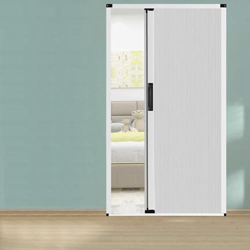 Falttür Faltbare Innentüren, weiße Aluminium-Akkordeon-Schiebetür, wasserdichte Trennwand ohne Bohren mit niedriger Schiene for Schrankschlafzimmer(H 78.7in/200CM,W 31.4in/80cm)
