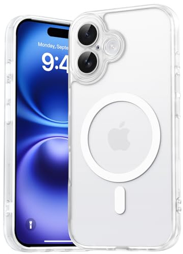 EASDNB für iPhone 16 Hülle für Magsafe mit Kameraschutz, Magnetisch Handyhülle für iPhone 16 Stoßfeste Kratzfeste Durchscheinende Matt Rückseite Schutzhülle für iPhone 16 Case, Transparent Weiße