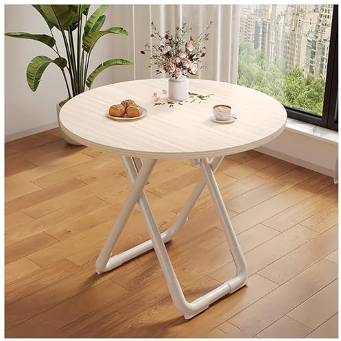 QVK Klappbarer Runder KüChentisch, Platzsparender Tragbarer Klappbarer Esstisch, Verdickte Platte, Geeignet FüR KüChe Und Esszimmer-Wood Grain