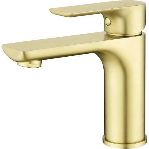 Hudor Robinet de lavabo B060DB – Laiton doré brossé – Collection Scamandre – Luxueux et robuste