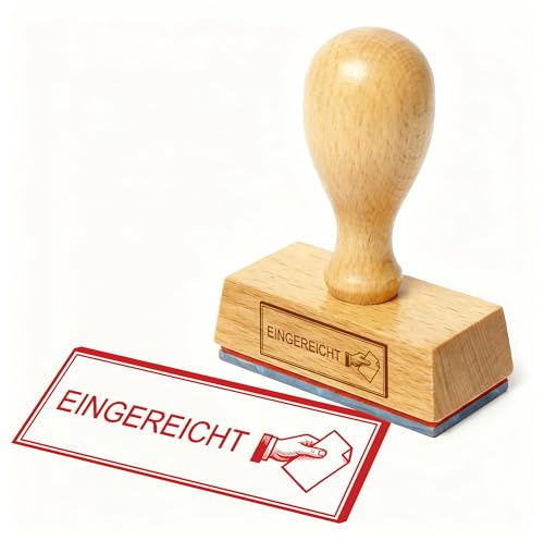 Dekolando Bürostempel EINGEREICHT Übergebende Hand Stempel – Holzstempel 48x18 mm für Dokumente – abgegeben, übermittelt – Büroartikel – Büro & Buchhaltung