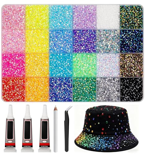 Kit Bedazzler 30 000 pièces, 24 grilles, kit de strass amusant à faire soi-même avec 3 pièces de colle et stylo ramassage 10 ml, strass 0, 3 cm pour vêtements, tasses, chaussures, tissu, n.