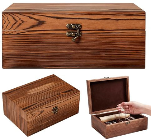 PORFOYO Holzkiste mit Deckel, Vintage Holz Schatztruhe 28×24×10cm, Vintage Dekorative Holzbox, Holztruhe mit Deckel, Erinnerungsbox, Schatzkiste Holz für Geschenke Schmuck Erinnerungen