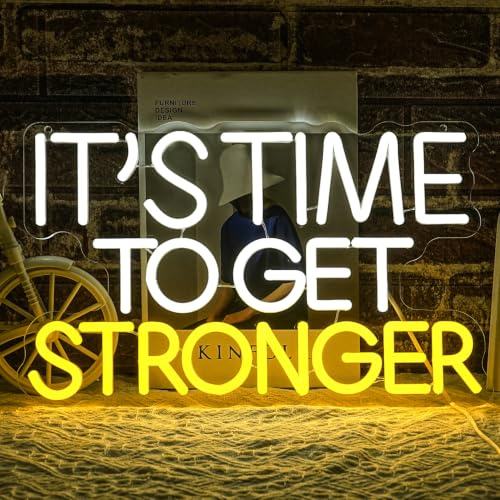LULANMP It's Time To Get Stronger Neon Schild Fitnessstudio LED Schild Fitness Leuchtreklame Sport Leuchtschild Brief Neon licht für das Fitnessstudio zum Trainieren als Dekoration oder Geschenk
