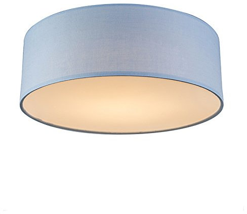 Qazqa - Modern Deckenleuchte I Deckenlampe I Lampe I Leuchte blau 30 cm inkl. LED - Drum mit Schirm LED I Wohnzimmer I Schlafzimmer - Textil Rund - I LED