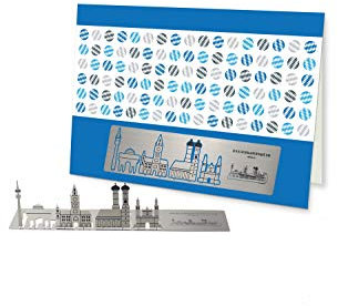 Skulpo Edelstahl Pop Up Grußkarte - München Skyline - Geschenk München Souvenir München Deko