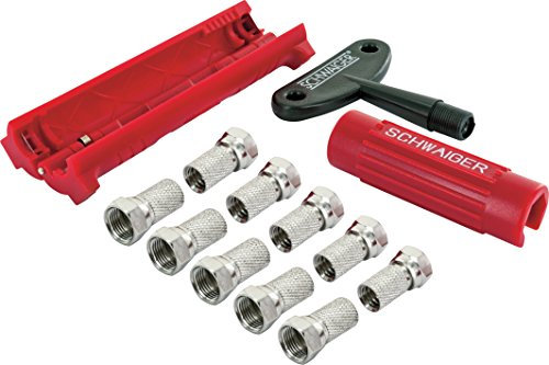 SCHWAIGER 5194 Koaxial-Kabel Montage Werkzeug Set Abisolierer Kabel Stecker Aufdrehhilfe 10x F-Stecker 4x Gmmitüllen Installation SAT-Anlage
