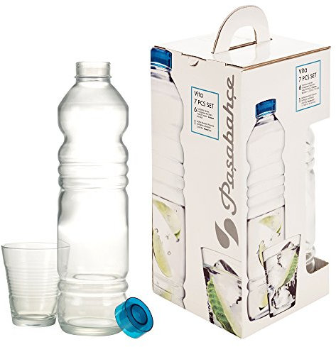 Glas Flasche 6 Gläser geriffeltes Design