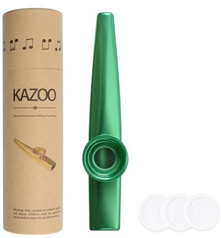 WANDIC Aluminiumlegierung Kazoo und 3 Membranflöte Membranmund Kazoos mit Vintage Geschenkbox, Grün, Instrument Profi Kazoo für Alle Altersgruppen, Guter Begleiter für Gitarre, Klavier, Violine
