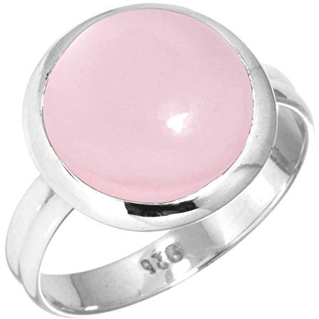 Jeweloporium Silberring mit rosa Rosenquarz, Größe 59 (18,8), 925er Sterlingsilberring für Damen, klobiger runder Edelstein-Boho-Schmuck