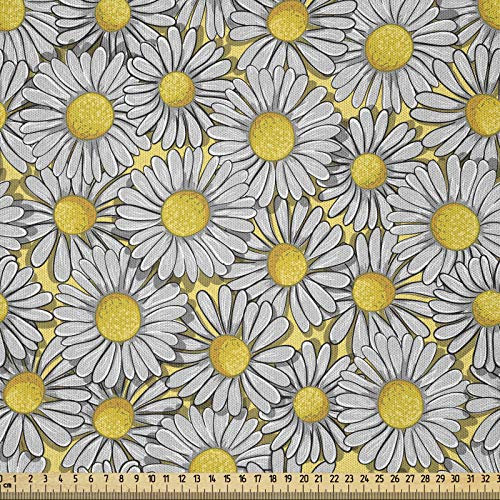 ABAKUHAUS Gänseblümchen Stoff als Meterware, Überlappten Blütenblätter drucken, Microfaser Stoff für Dekoratives Basteln, 1M (230x100cm), Gelb und Hellgrau