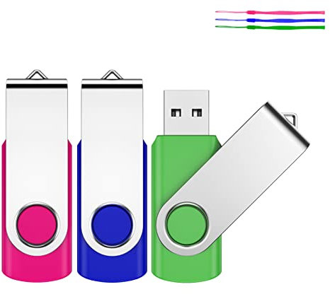 USB Stick 4GB, JEVDES USB-Sticks 3er Pack Speicherstick 4GB USB 2.0 Flash Laufwerk Pendrive Datenspeicher Mehrfarbig mit 3 Schlüsselband (3 Stück)