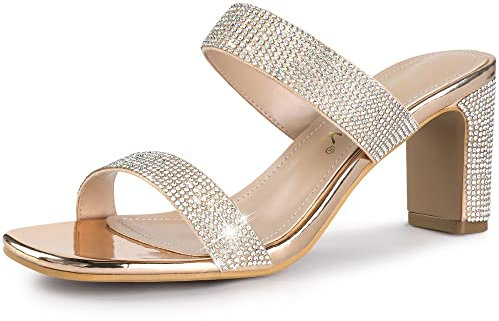 Allegra K Femmes Sandales Talons Épais Talon Épais Strass Or Rose 40