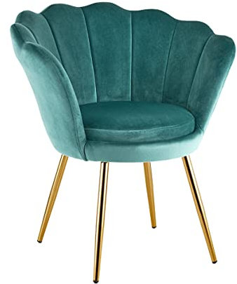 Baroni Home Gepolsterter Sessel mit Muschel-Rückenlehne aus Tiffany-Samt mit goldfarbigen Beinen, Sessel für Wohn- und Schlafzimmer, 69x71x84 cm
