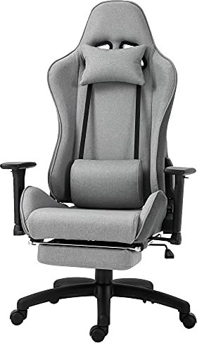 Vinsetto Bürostuhl Computerstuhl Drehstuhl mit abnehmbarem Kopf- und Lendenkissen Wippenfunktion ergonomischer Schreibtischstuhl drehbar höhenverstellbar mit Fußstütze PP Grau 73x57x127-135 cm