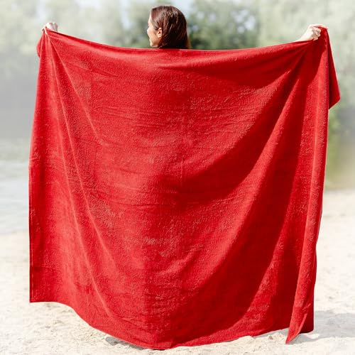 Kapart Strandtuch XXL Rot, 100% Baumwolle, 155x220cm - XXL Strandhandtuch - Badetuch in Übergröße -Duschhandtuch, Badehandtuch & Saunatuch