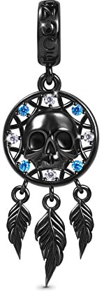 GNOCE Schädel Dreamcatcher Anhänger Baumeln Charm 925 Sterling Silber Schmuck Geschenk Für Frauen Mädchen Tochter Fit Schlangenkette Armbänder/Halskette (Schädel-Traumfänger)