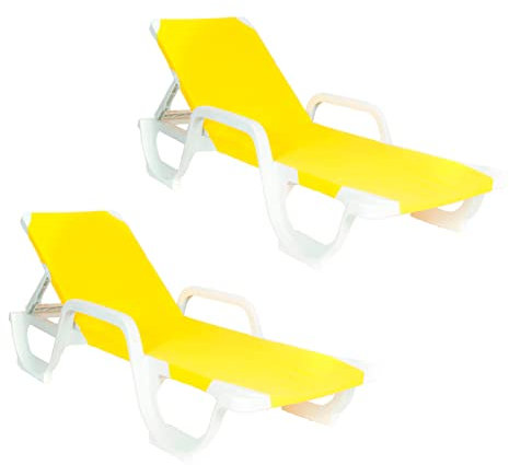 Lote 2 Tumbonas Lena Reciclable. para jardín, Patio, Piscina, Playa, terraza, áticos... Mobiliario para Interior y Exterior (Yellow)