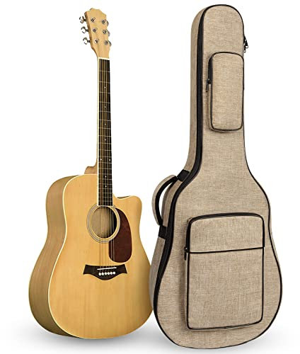 LETSROCK Khaki Akustikgitarrentasche, 105 x 40 x 13 cm, passend für 39-41 Zoll Akustik- und Klassikgitarren, wasserdichte Gigbag mit 1,3 cm dicker Polsterung