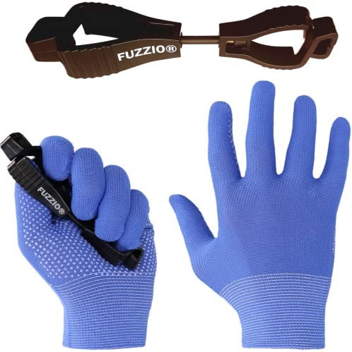 FUZZIO 24 Paar Arbeitshandschuhe Herren Gr 9, Arbeitshandschuhe mit Noppen Blau, leichte Gartenhandschuhe Herren, Arbeitshandschuhe Damen, Handwerker Handschuhe Herren mit Handschuhclip