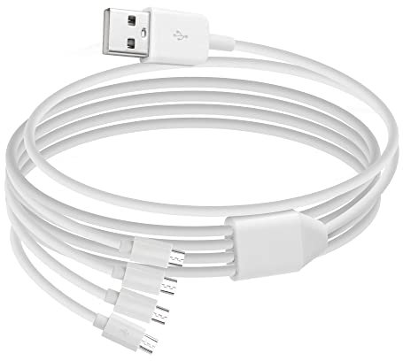 QIANRENON 4 in 1 Micro USB Charging Cable Multi Micro USB Cable Adapter USB 2.0 Male to 4 Micro USB Male Splitter Cable, for Car Recorder Mobile Power Bank Camera Dashcam,1.5M/4.9ft, White