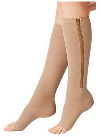 RESTBUY Calze a Compressione Zip Socks Calze Elastico con Cerniera Supporto per Gambe Calze Unisex Gambaletto a Punta Aperta a Compressione Calzino (XXL, Nude Color-1 Pair)