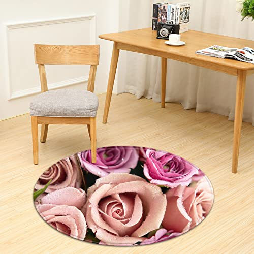 ZEALPLANT 3D Tapis Rond Poudre Rose Goutte d'eau Chambre Tapis de Sol antidérapant Zone Tapis Salon Tapis Rampant Tapis de Table