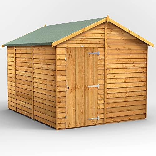 Powersheds High Grade Premium Apex Garden Overlap Wooden Shed with Security Features, Door & Window Flexibility, made from Extra Thick Timber, for Storage and Outdoor Needs (Windowless)