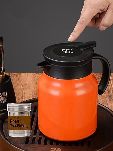 Carafe à café thermique avec infuseur à thé/Thermos intelligent à double paroi avec écran DEL/Carafe à thé en acier inoxydable/Théière (orange)