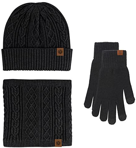 Mutze Schal Set Damen Grau, Damen Wintermütze Schal Sets Winter Strickmütze Warme Schlauchschal Gestrickte Wintermütze mit Bommel Damen Mütze Set Loop Schal Fleece Beanie Pompon Strickset Dick