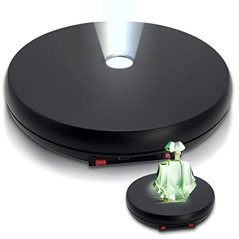 JAYEGT Motorized Rotating Display Stand with LED Light , 10 inch /55lbs Load, 360 Degree Electronic Turntable Display Stand for Photography Products Shows, Jewelry, Watch, 3D Models, Cake (Black)
