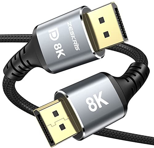 ZESKRIS Cable Displayport 1.4 2m, DP Cable 8K@60Hz, 4K@144Hz, 2K@240Hz, HDR10, DSC 1.2, G-Sync&Free-Sync, Cable Displayport 240Hz de Alta Velocidad 32.4Gbps Compatible con PC, Gaming, Monitor